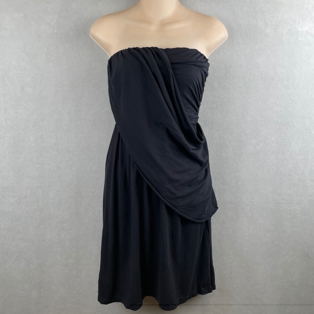 Splendid‎ Black Strapless Draped Mini Dress Supima Cotton Modal Smock Soft USA S